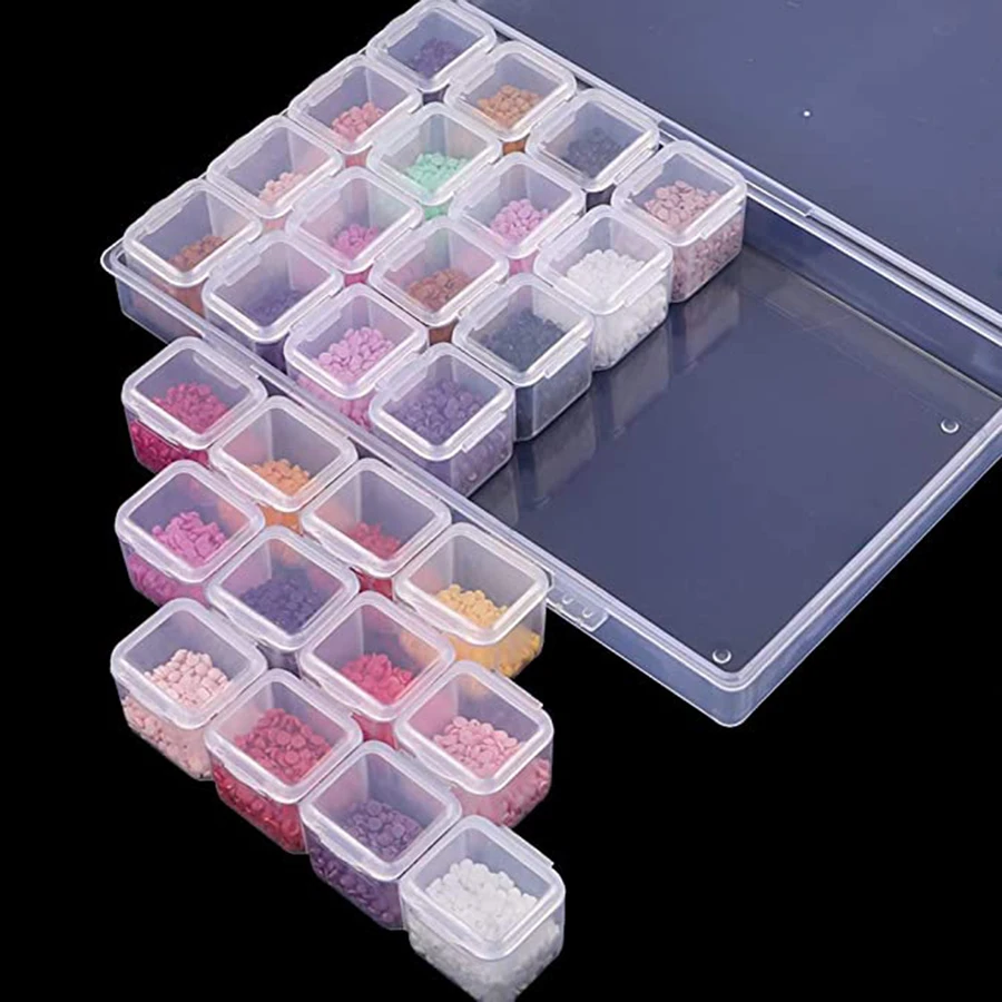 28/56 Girds Label Sticker Plastic Diamond Painting Storage Box Kits Nail Art Organizer Diamond Embroidery Accessories FH995