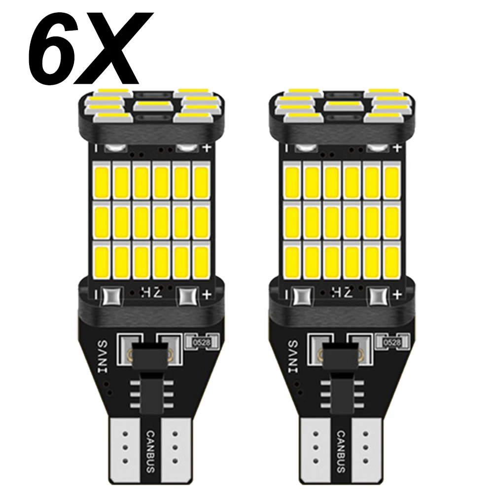 6x W16W T15 LED Bulbs T10 W5W 4014 45SMD Canbus LED Backup Light 921 912 W16W LED Bulbs Car Reverse Lamp Xenon White DC12V T10