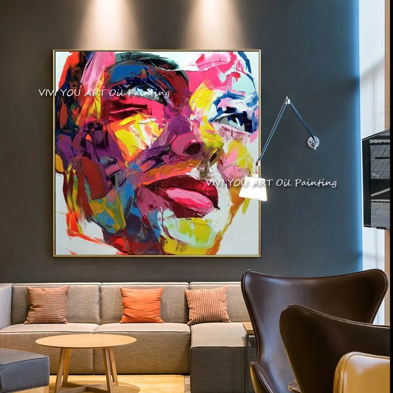 Artist Handmade Vibrant Abstract Lady Portrait Oil Painting, Impasto Textured Figure Canvas Home Wall Decoration