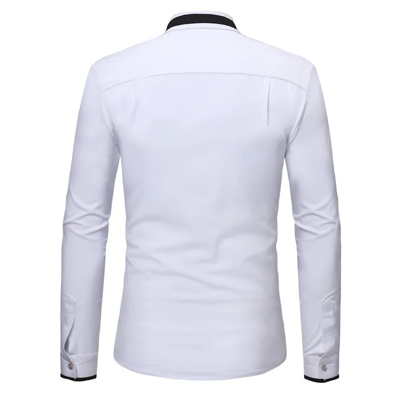 Men\'s Hipster Banded Collar Dress Shirts 2022 Autumn New Slim Fit Long Sleeve Chemise Homme Casual Constrast Color Shirt Male