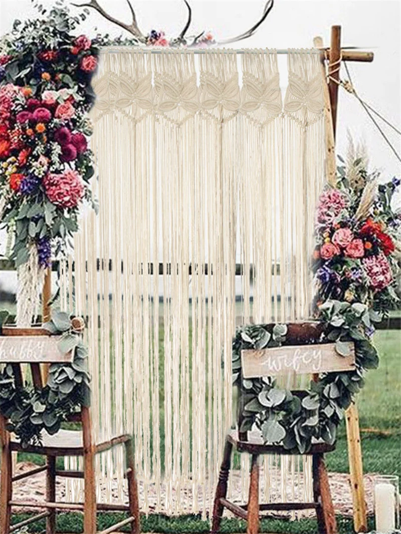 

Macrame Wedding Tapestry Chic Butterfly Pattern Tassel Door Window Curtain Wall Hanging Art Tapestry Bohe Home Decoration