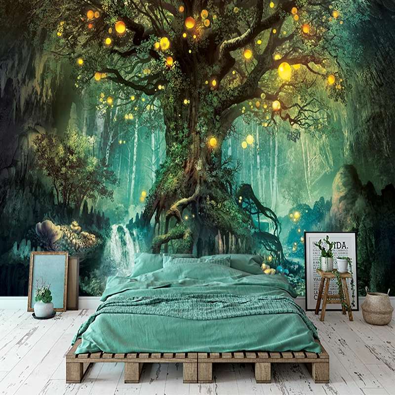 Custom Any Size 3D Mural Wall Cloth Creative Sacred Tree Glowing Lantern Living Room Bedroom Ceiling Fresco Waterproof Wallpaper