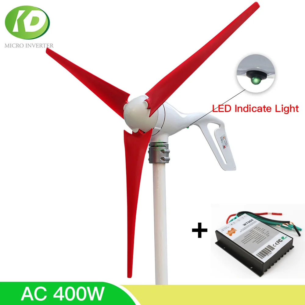 AC 400W Wind Turbine Generator Kit Horizonal Axis Home Micro Windmill With PWM 600W Controller LED Light For 12V 24V Battery