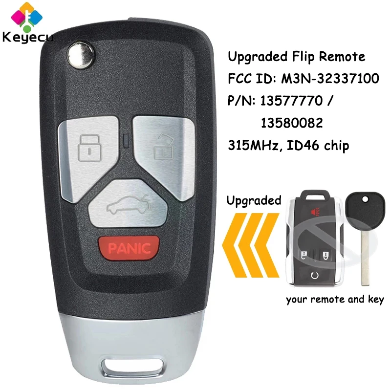 

KEYECU Upgraded Flip Remote Car Key With 4 Buttons 315MHz ID46 Chip for Chevrolet Silverado Colorado for GMC Sierra M3N-32337100