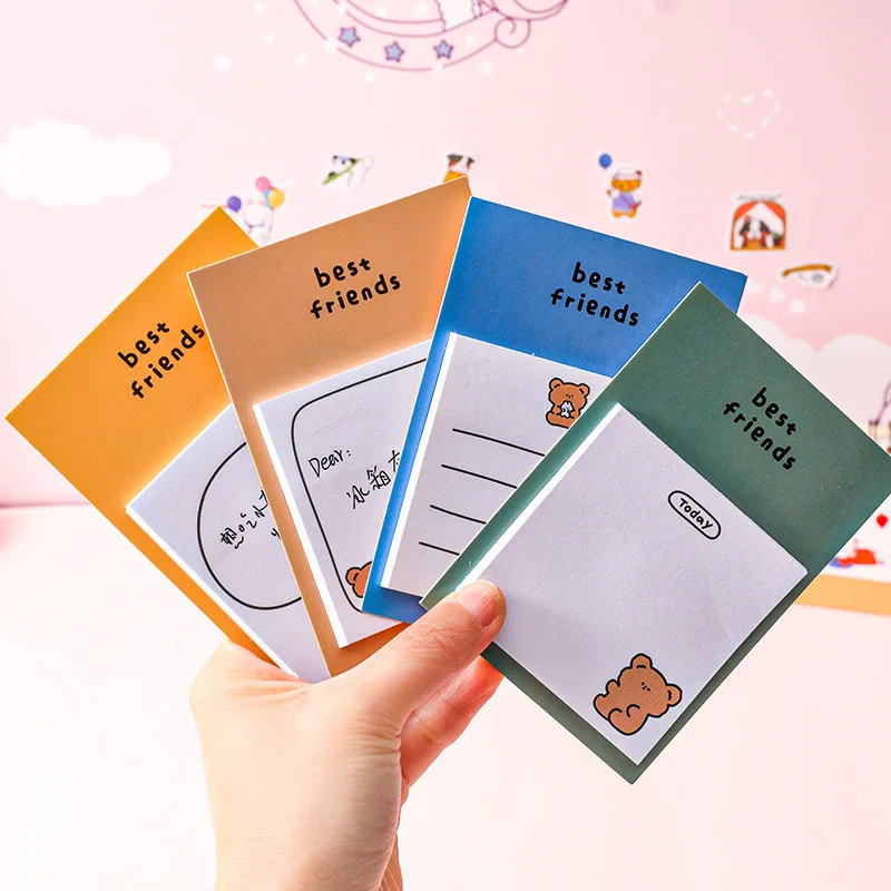 Cute Bear Memo Pad, Sticky Notes Decoração, Notepad Planner, Message Note Paper, Bookmark Papelaria, Material escolar