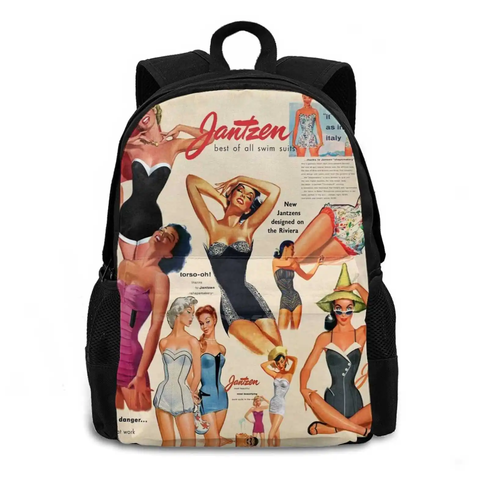 50s Swimsuit Girls 3d Print Design Backpack Casual Bag Vintage Beach Bikinis Swimsuits 50s Retro