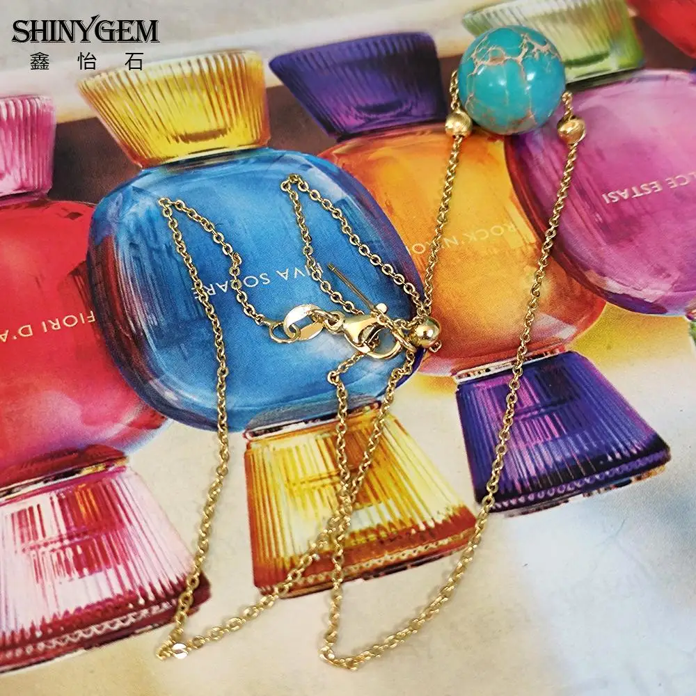SHINYGEM DIY Handmade Gold Plated Wire Wrapped Flat Square Imperial Jasper Gemstone Pendant  Necklace For Women Fashion Gift