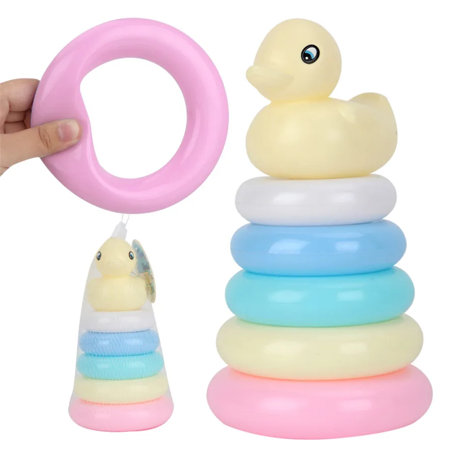 Montessori arcobaleno colore impilabile anelli torre anatra giocattolo per bambini vasca da bagno per bambini sviluppo precoce gioca giocattoli Baby Brinquedos