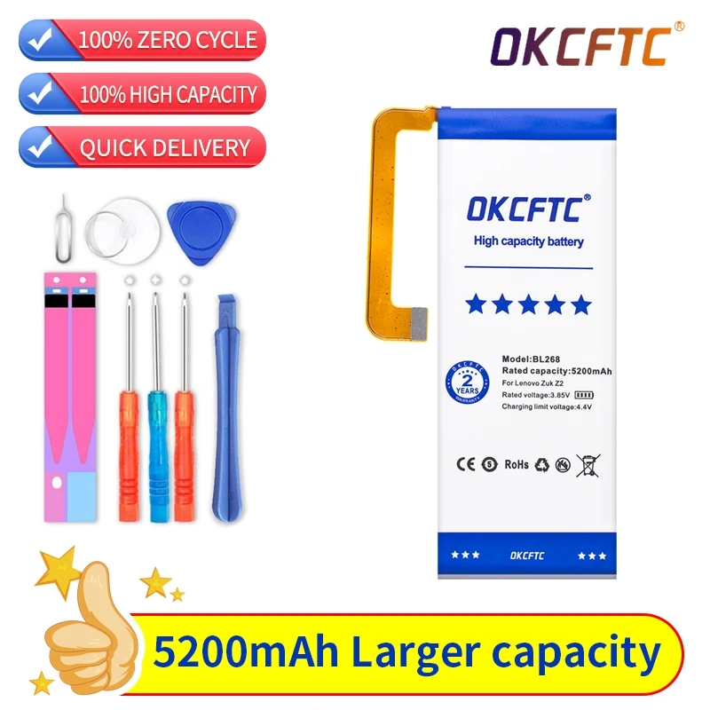 New Original OKCFTC Battery BL268 For Lenovo ZUK Z2 5200mAh Mobile Phone replacement High Quality Batteries with tools Gifts