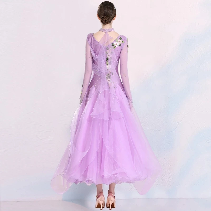 Waltz Ballroom Competition Dress Standard Dance Performance Stage Costume Big Swing Rhinestones Embroidery Women Evening Gowns