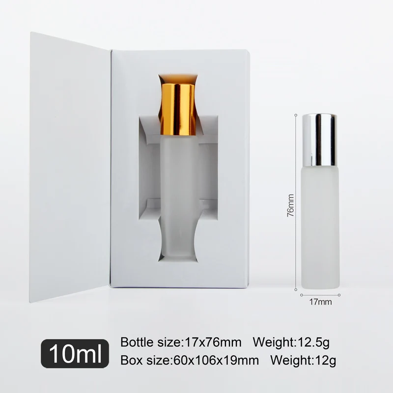 50 Pcs/Lot10ml Mini Roll On Essential Oil Bottles Packing box  Frosted Glass Bottle Empty Perfume bottle