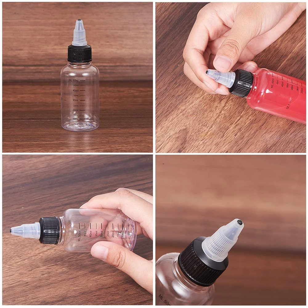 5Pcs 30ml/60ml/100ml/120ml/250ml Transparent Plastic Dispensing Bottles with Twist Cap Graduated Measurement Tattoo Ink Bottles