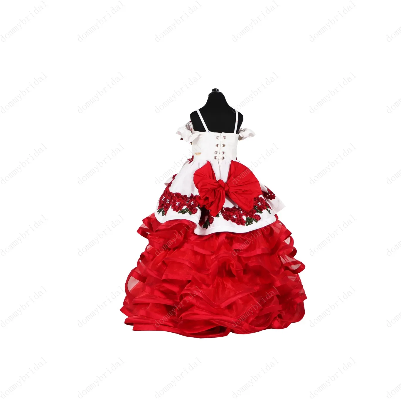 2022 vermelho e branco 3d floral laço arco bola vestido crianças vestidos da menina de flor com mangas babados charra primeiro comunhão baile de formatura vestido