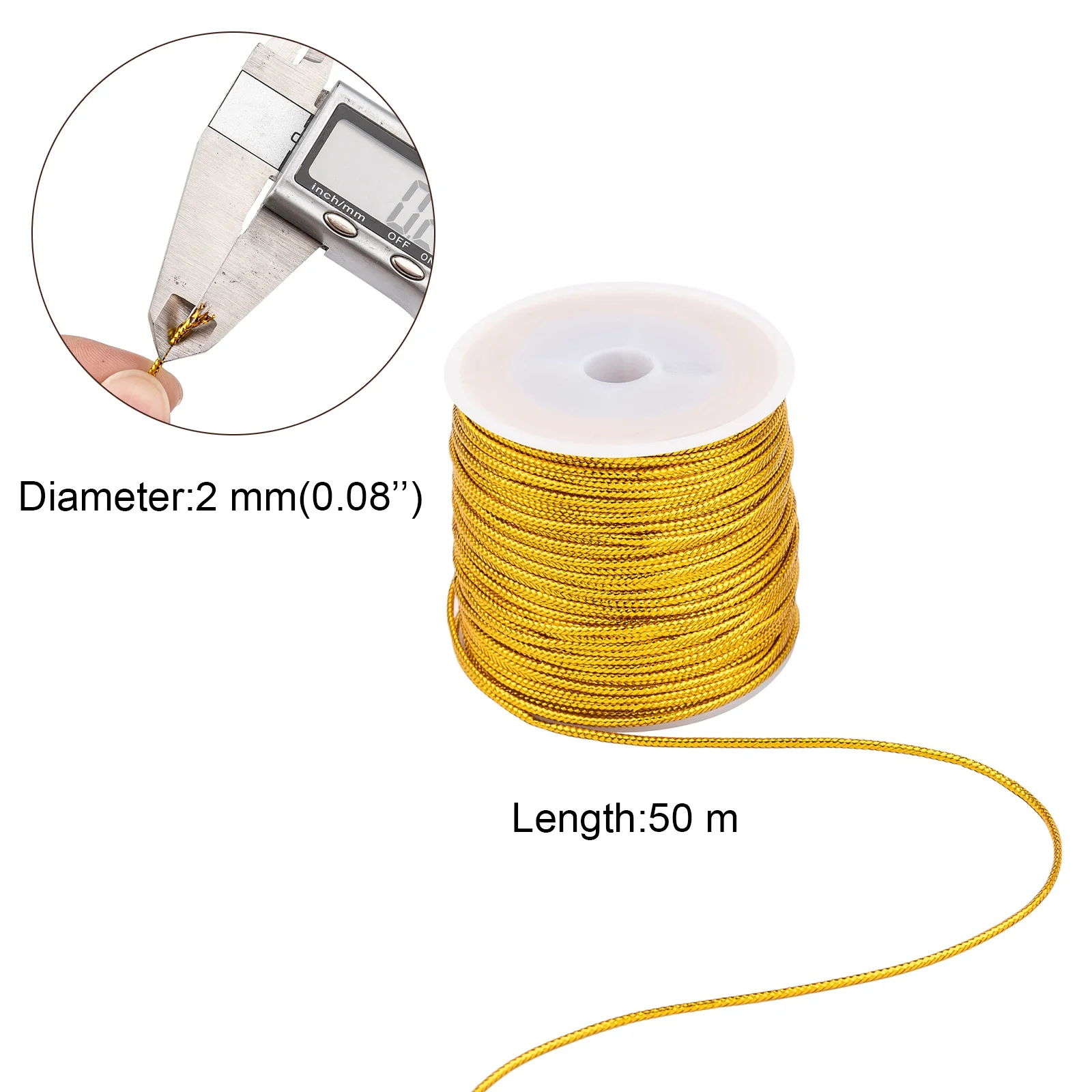 40M/roll 2mm Plastic Metallic Braided Thread Cord Golden Silver Color Beading String Thread Rope For Tag Line Bracelet Making