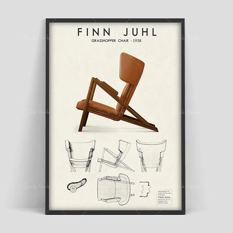 

Finn Juhl Grasshopper poster, Scandinavian design poster, Finn Juhl design chair, Danish furniture poster, Finign chairs, Vintag