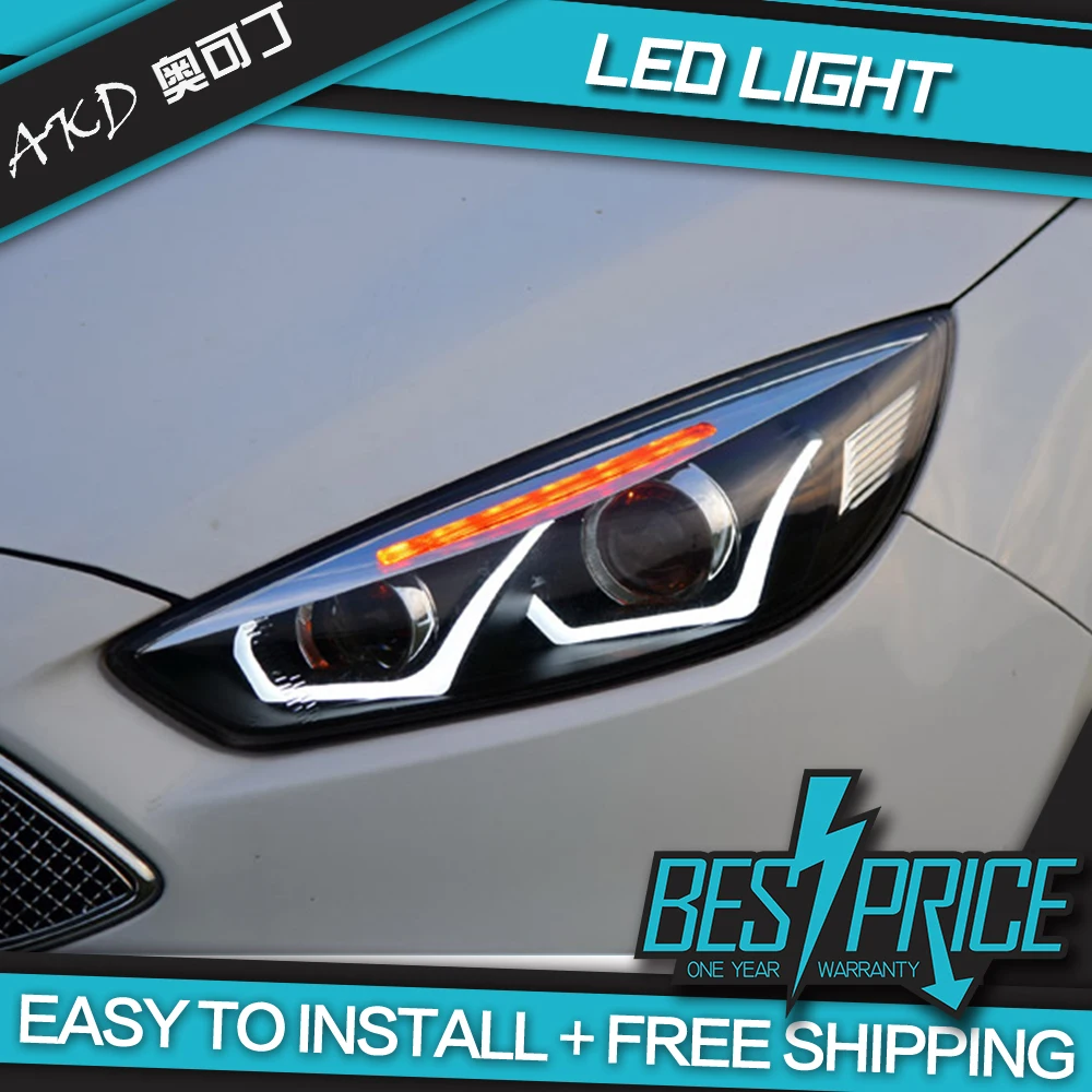 AKD Cars Styling Headlight For Ford Focus 2015 Headlights LED Running Lights Bi-Xenon Beam Fog Lights Angel Eyes Auto Levels