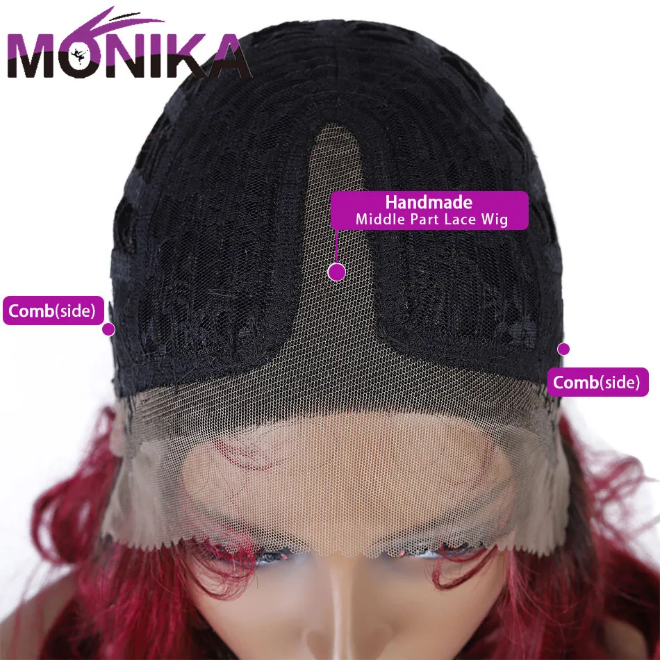 Monika – perruque indétectable sans colle pour femmes noires, cheveux naturels Remy, couleur bordeaux, densité 150%, 1B99J