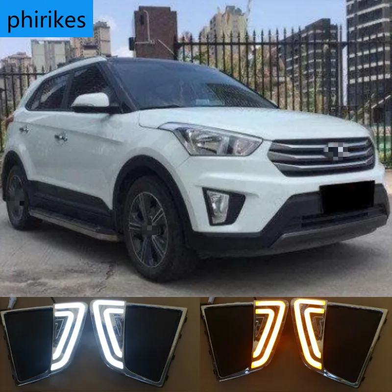 

1pair For Hyundai IX25 2014 2015 2016 Replace Fog Lamp Cover Holes Car LED DRL Daytime Running Lights LED Day Lights