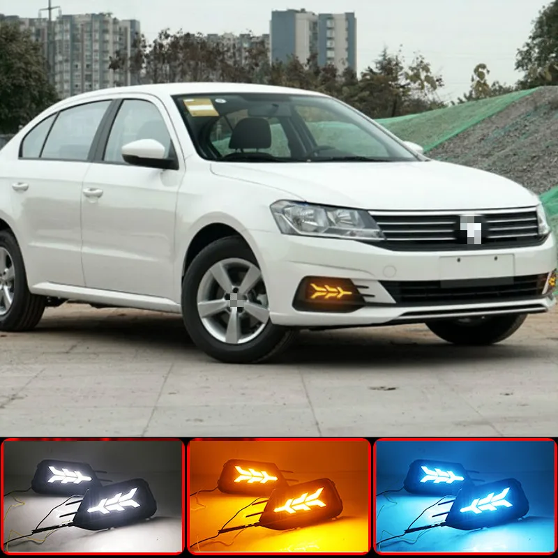 1 Pair For Volkswagen VW Lavida 2019 with Yellow Trun Signal Light Blue Night Lamp LED DRL Daytime Running Light