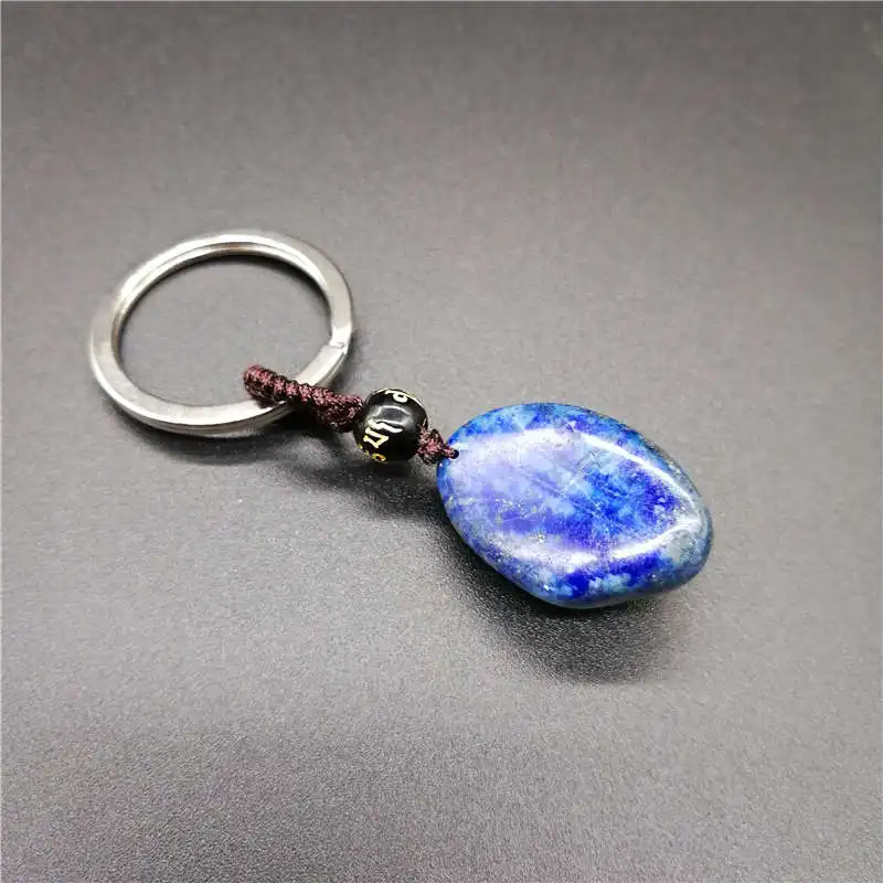 Natural Lapis Lazuli Crystal Stone KeyChain  Ore Energy Stone KeyChain  Jewelry Making