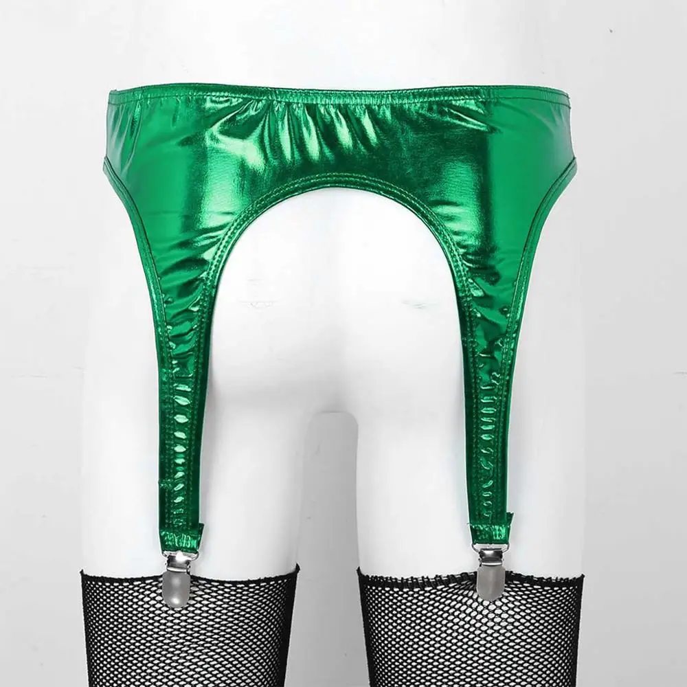 المرأة لامعة معدنية الرباط حزام معدني بطة الفم مقاطع الحمالة ل الفخذ العليا جوارب مثير القطب الرقص كلوبوير الإكسسوارات #6