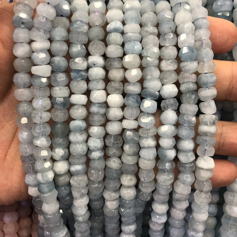 Wholesale 2string Natural Aquamarine stone Beads Faceted 4x6mm 5x8mm Faceted Roundel Beads For jewelry DIY 15.5