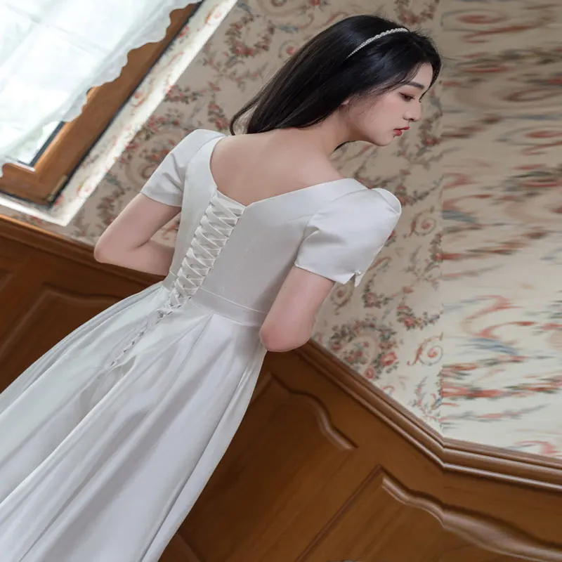 Novo Estilo de Vestidos de Noiva Com Decote Em V Mangas Curtas Свадебное платье Robe De Soirée De Mariage vestido de Noiva Vestido de noiva