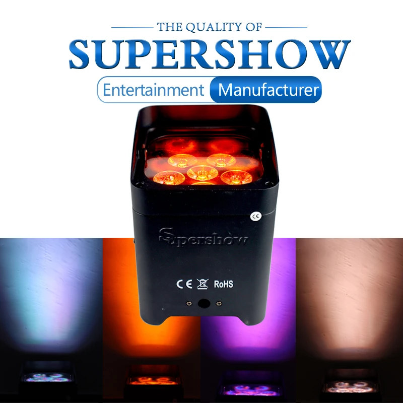 Free Shipping 6*18w RGBWA+UV Wireless dmx Uplighting Battery Operate DJ LED Remote Control Par Can Wash Light Wedding Uplights