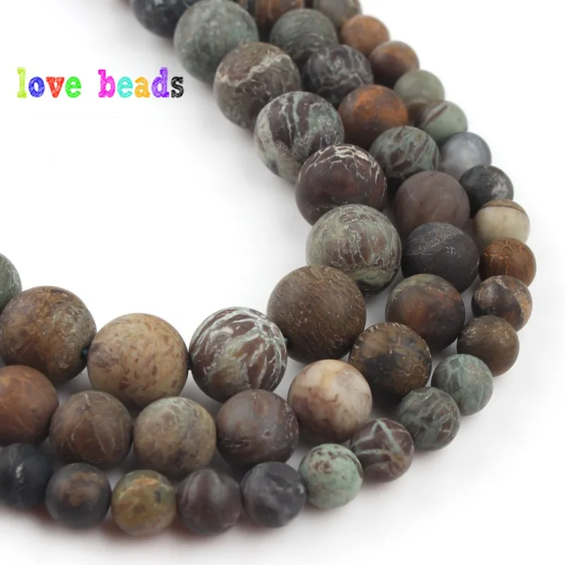 Natural Matte Stone Beads 6/8/10mm Dull Polish Snakeskin Japsers Brown Round Beads for Jewelry Making DIY Bracelet Necklace 15\'\'