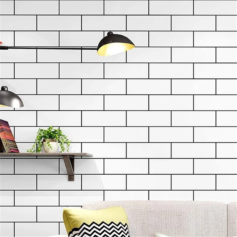 wellyu  Nordic black and white plaid wallpaper white brick pattern imitation brick tea shop brick clothing store wallpaper