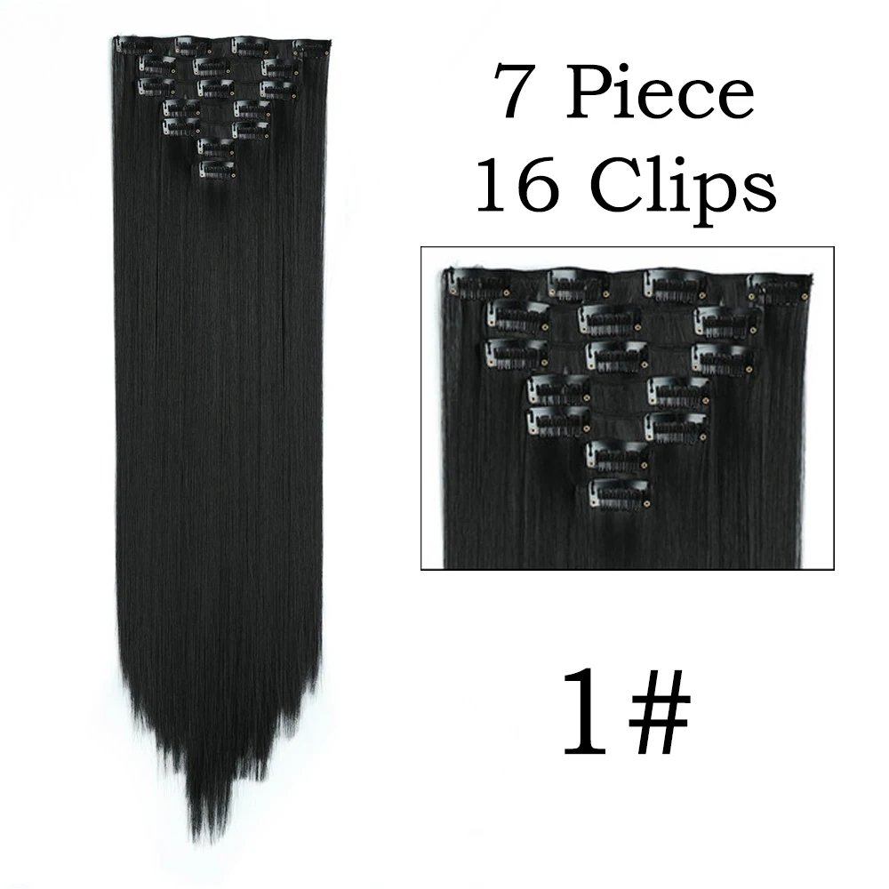 24 Zoll 16 Clips in Haarverlängerungen Lange glatte Frisur Synthetische blonde schwarze Haarteile Hitzebeständiges Kunsthaar