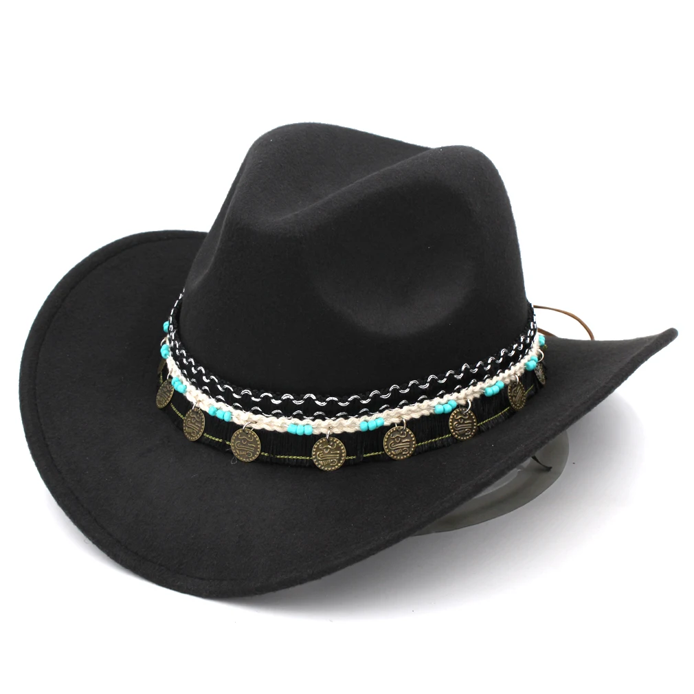 Mistdawn  Men Women Wool Wide Brim Western Cowboy Hat Cowgirl Costume Cap Size 56-58cm BBC