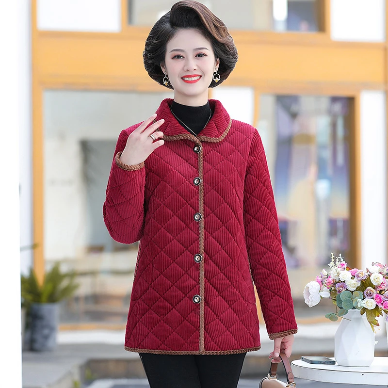 Fashion Women\'s Cotton Coat Lightweight Autumn Winter Coats Single-breasted Plus Velvet Jacket Tops