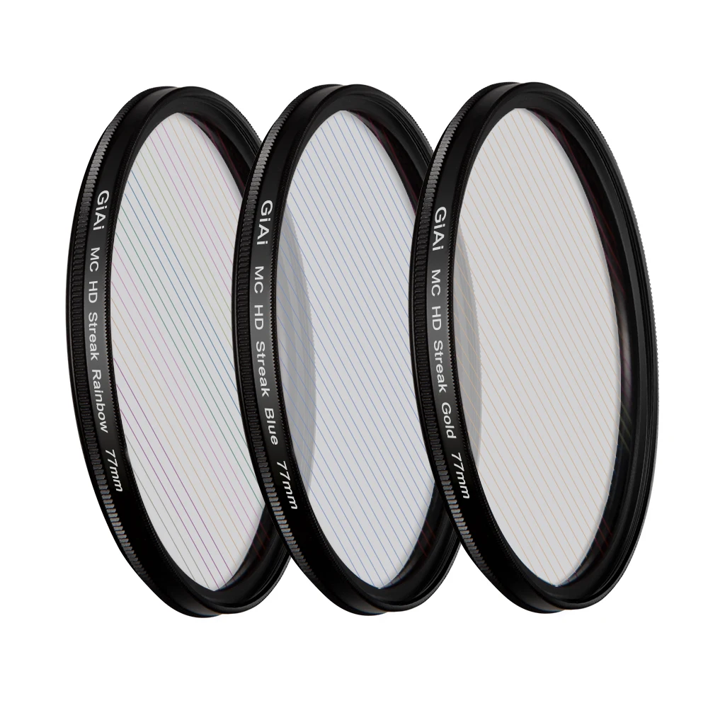 GiAi Photogaphy 액세서리 방수 줄무늬 필터 블루 골드 레인보우 카메라 렌즈 86 82 77 72 52 37mm