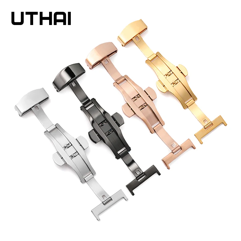 UTHAI Watch Fold Buckle P89 Stainless steel butterfly double push buckle 10-22mm Button Deployment Clasp Buckles Watch Accessori