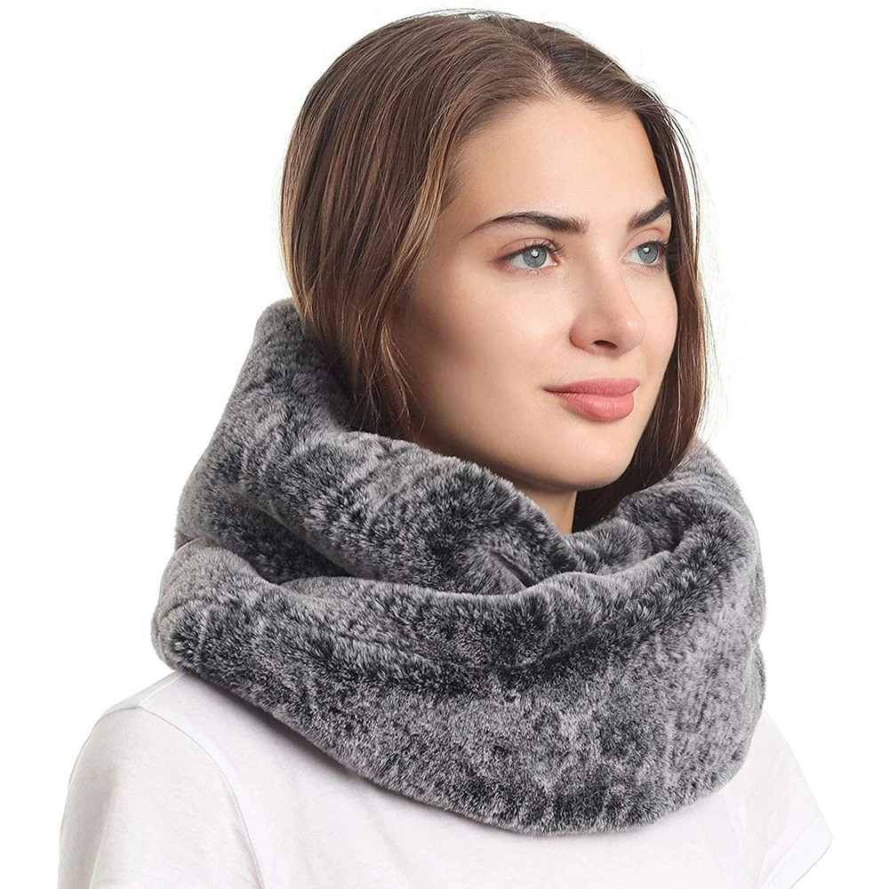 Women\'s Winter Snakeskin Print Faux Fur Infinity Scarf  Warm Neck Warmer Scarfs