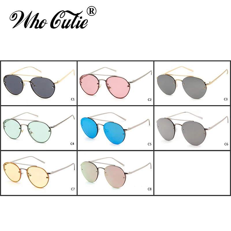 WHO CUTIE 2025 Round pilot Sunglasses Men Women Brand Designer Vintage Pink Clear Lens Flat Top Sun Glasses Shades Oculos 525
