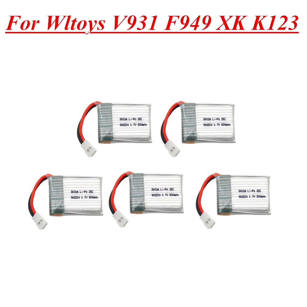 Batería LiPo de 3,7 V, 500mAh, 902530, 25C, para Wltoys V931, F949, XK, K123, 6Ch, helicóptero RC, piezas de repuesto, 1s, 3,7 v