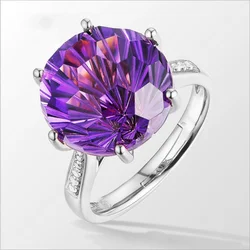 QTT Silver Color Ring for Women Eternity Purple CZ Rose Gold Rings Trendy Big Crystal Lovely Ring Open Resizable  Vintage Ring