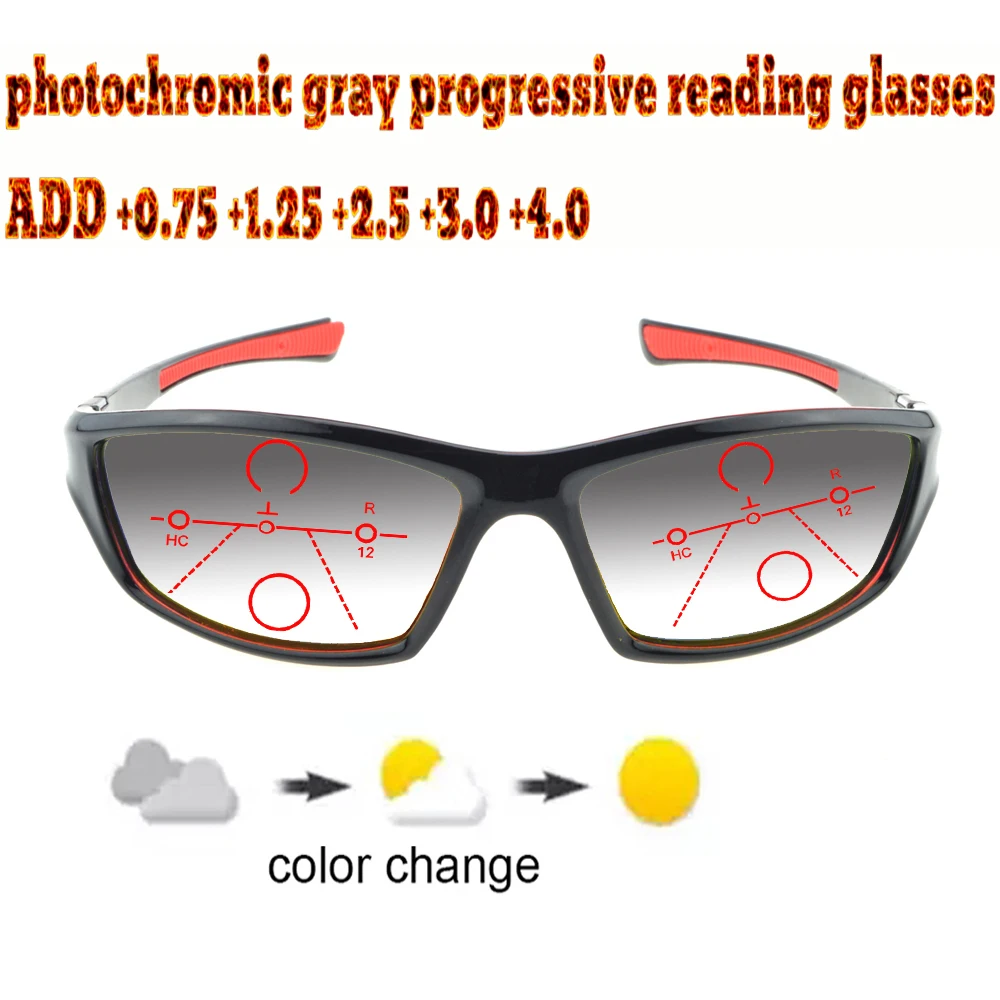 Photochromic Gray Progressive Multifocal Reading Glasses Men Woem Ultralight Foldable Frame+1.0 +1.5 +1.75 +2.0 +2.5 +3 +3.5 +4