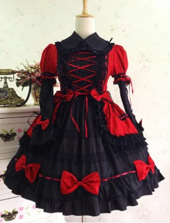 Kawaii girl gothic palace sweet lolita dress vintage lace bowknot peter pan collar victorian dress  lolita op loli cosplay