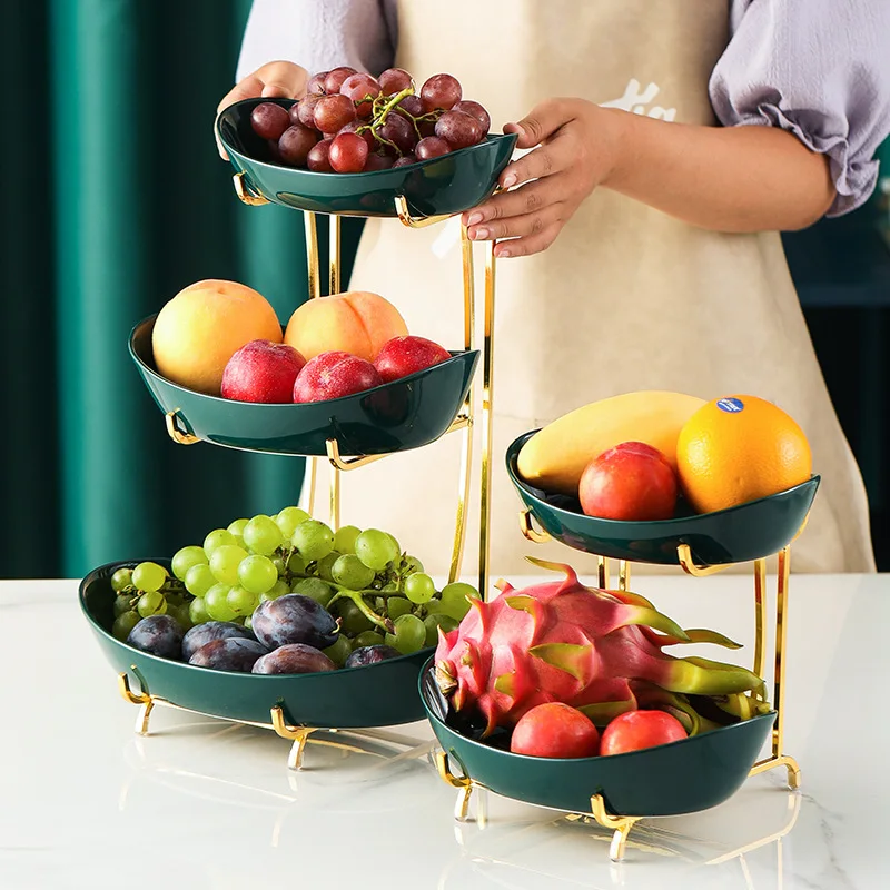 Nordic Ceramic Fruit Plate Living Room Multi-layer  Dish Snack Basket Household Dry  Bowl   Creative Luxury