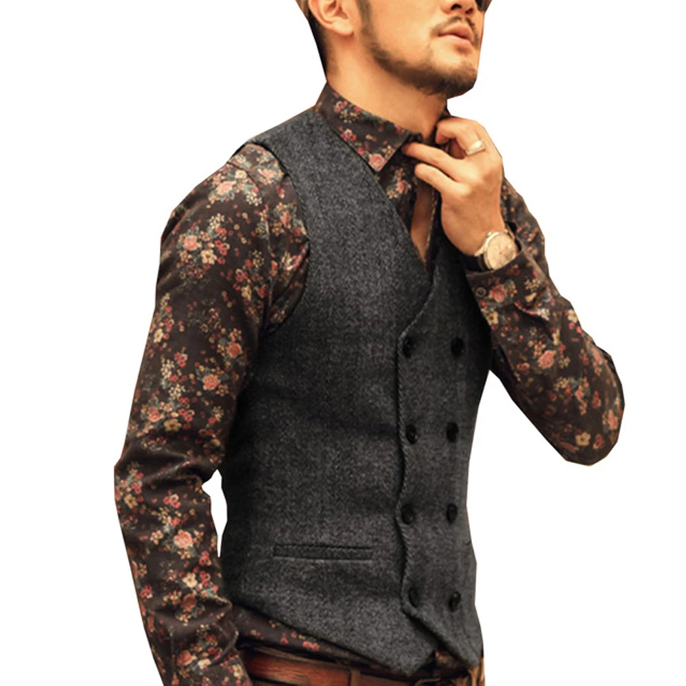 Men Vests for Groomman Wedding Groom Wear Vest Tweed Custom Waistcoat Brown Black Clothing Jacket Steampunk Bride Tuxedo