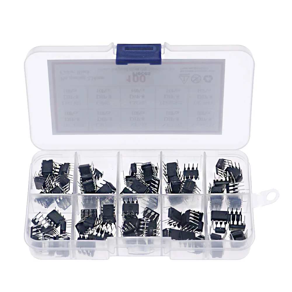 100Pcs/Box IC Integrated Circuit Chip Assortment Kit JRC4558 LM358 NE555 NE5532 VIPER22A DS1302 OP07 LM386 TDA2822 UC3845