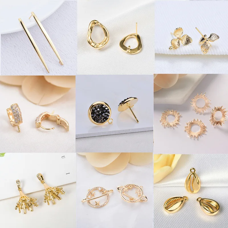 

20pcs gold circle Earrings Drop bling Ear Studs Connector Posts Pins Base Settings Jewelry Making handmade DIY