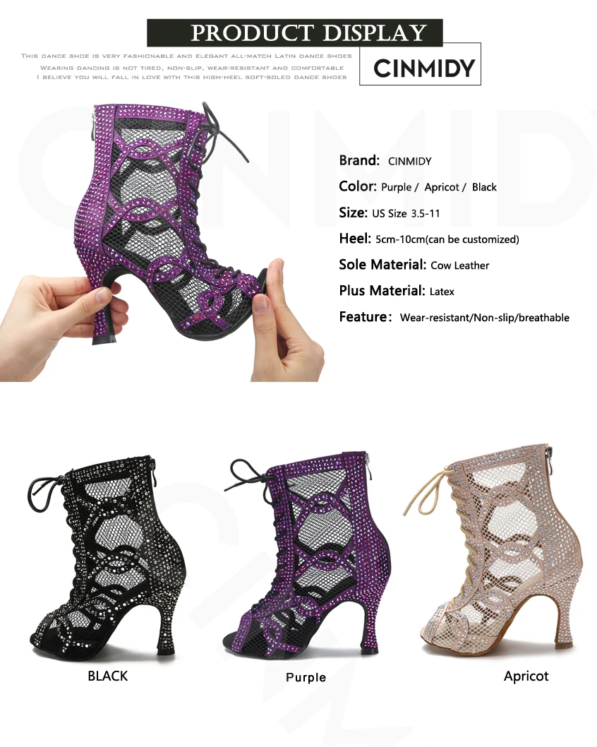 CINMIDY Tanzstiefel Bauchtanz-/Pole-Dance-Schuhe Damen Latein-Tanzschuhe Atmungsaktive Mesh-High-Heels Ballsaal-Tanzschuhe – Detail 6