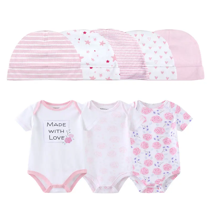 

0-6M Summer Cute Baby Bodysuits+hats Infant Clothing Sets InfantBoy Girl Clothes Newborn Suits Cotton Roupa De Bebe Baby Gift