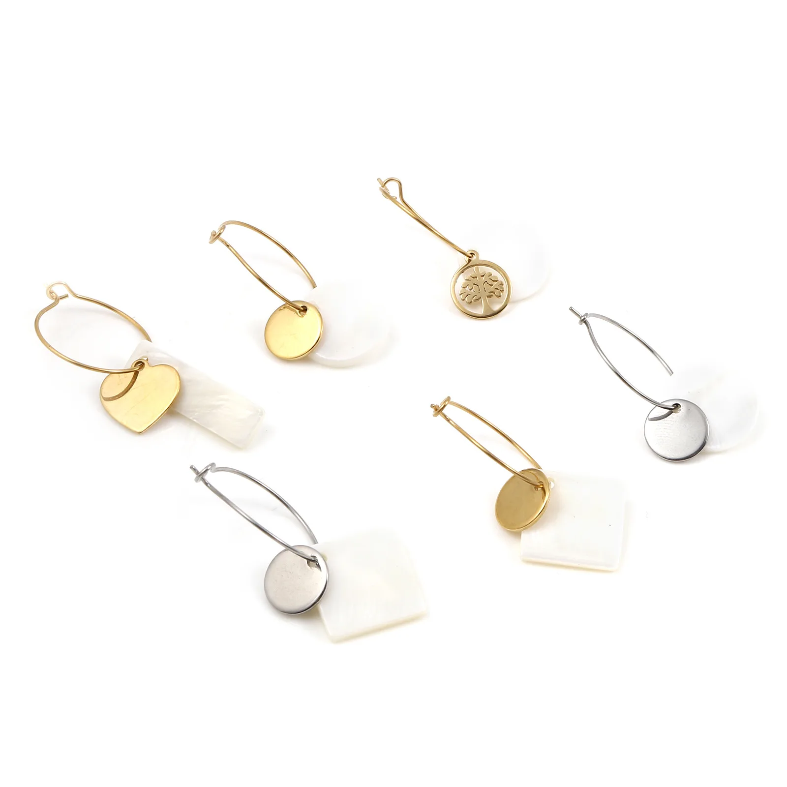 Stainless Steel & Shell Hoop Earrings For Women Gold Color Earrings With Pendant Fashion Ear Wear Jewelry Accessories , 1 Pair