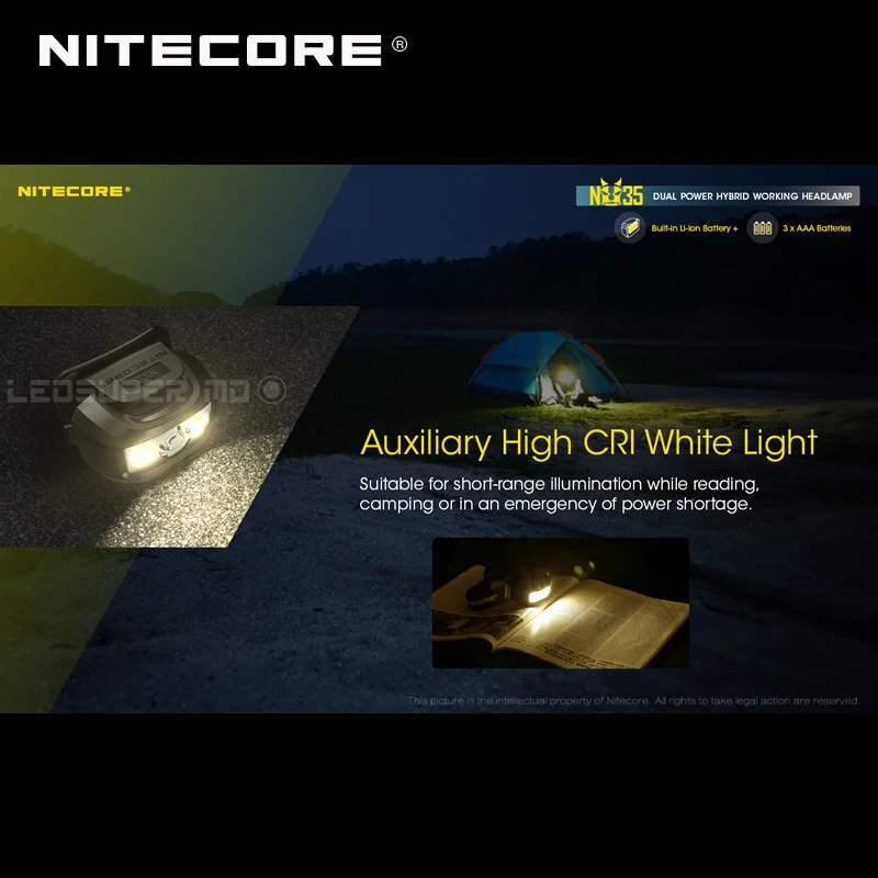 Triple Light Sources NITECORE NU35 Rechargeable Dual Power Hybrid Working Headlamp Compatible with Replaceable AAA Batteries