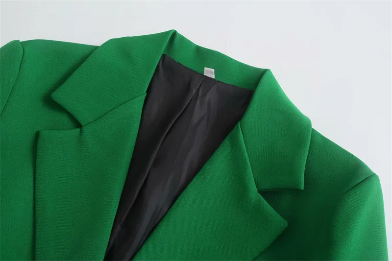 Imagem -05 - Moda Blazer Cabolsas Vintage Entalhado Collar Feminino Casual Chic Verde Tops Primavera Outono Blazers Jaquetas Mulheres Vestuário D155 2023